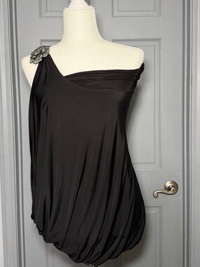 Unyx Black One-Shoulder Draped shirt with Jeweled Shoulder